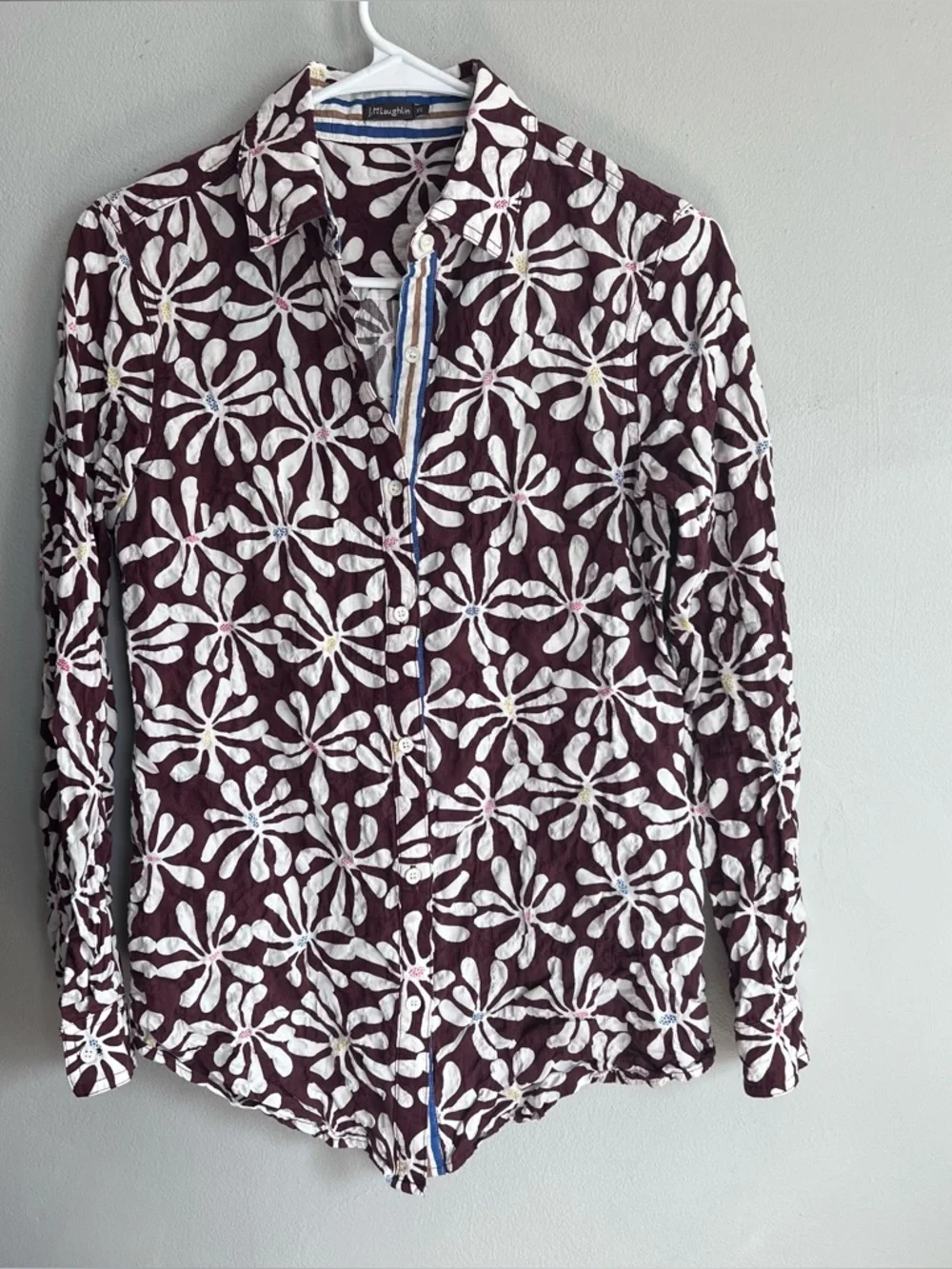 J. McLaughlin Brown Floral Button Down Shirt Textured XS - Picture 2 of 6